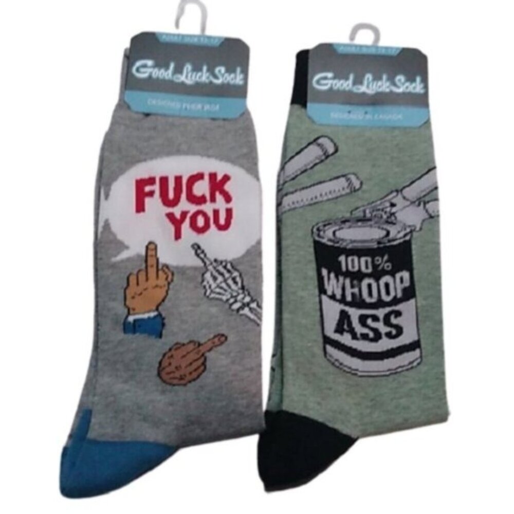 Adult Men's Socks Eff U + Open A Can o' Whoop Ass, Sizes 13-17, 2 pair set